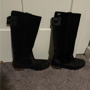 Sorel Emilie Black leather Knee-High Boots with Buckle